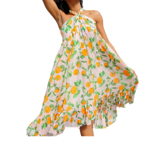 WKND WYFR CITRUS PRINT SLEEVELESS‎ RUFFLE MIDI DRESS SIZE XS NWT - Picture 1 of 7